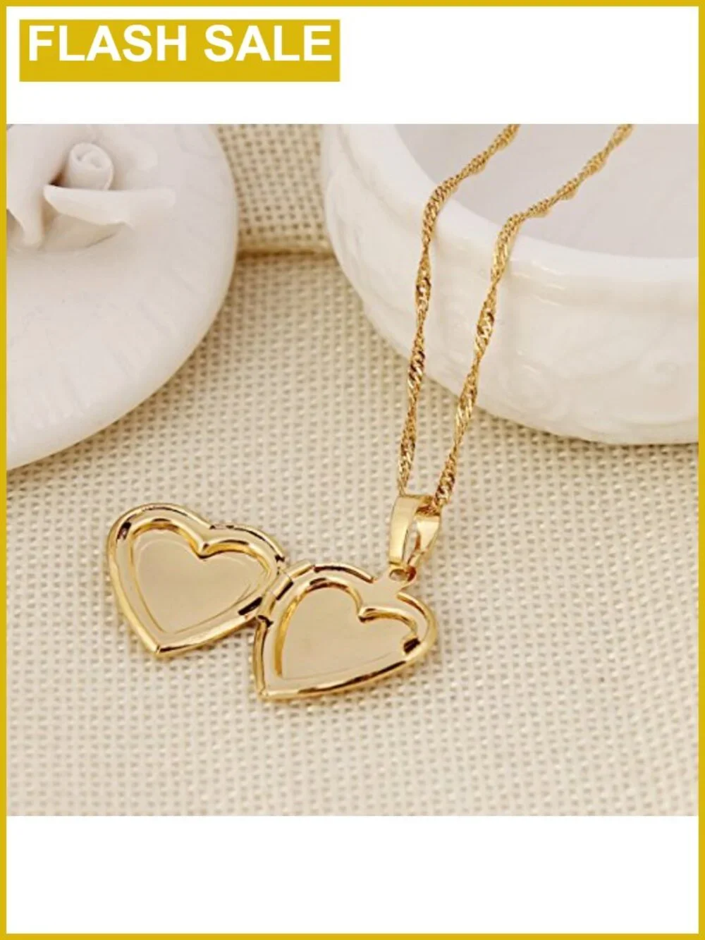 24K Gold Plated Allah Open Heart Pendant Necklace 50cm Water Wave Chain